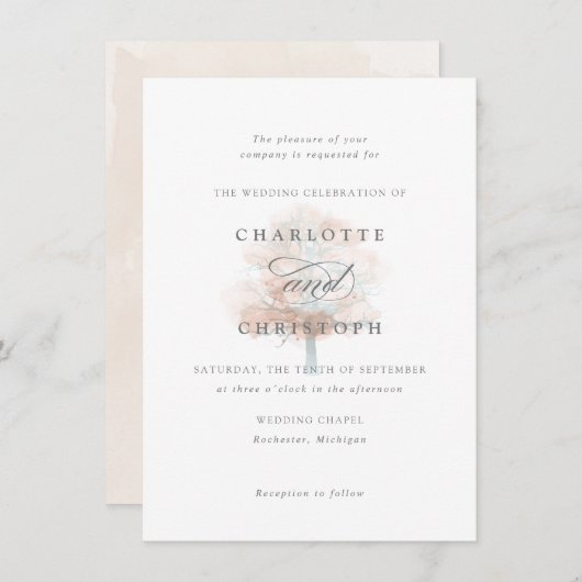 Mistige boom bruiloft uitnodiging (Voorkant / Achterkant)