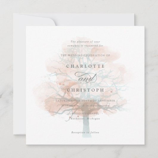 Mistige boom bruiloft uitnodiging (Voorkant)