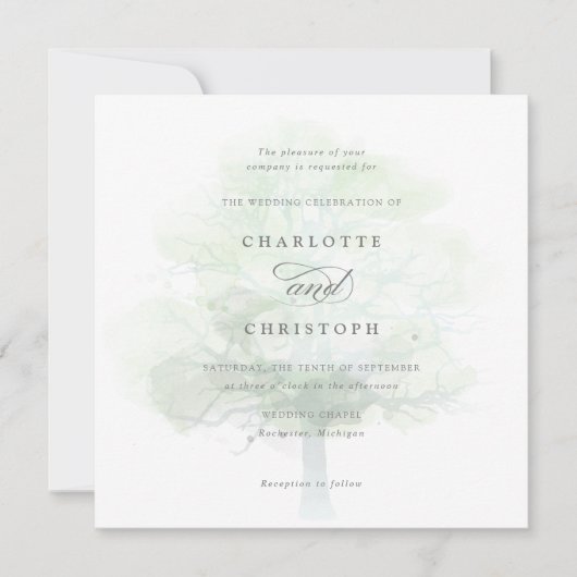 Mistige boom bruiloft uitnodiging (Voorkant)