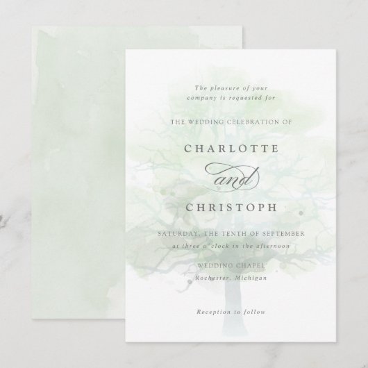 Mistige boom bruiloft uitnodiging (Voorkant / Achterkant)