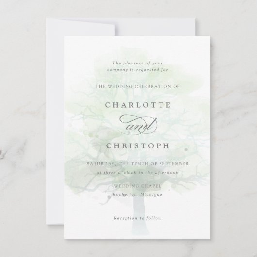 Mistige boom bruiloft uitnodiging (Voorkant)