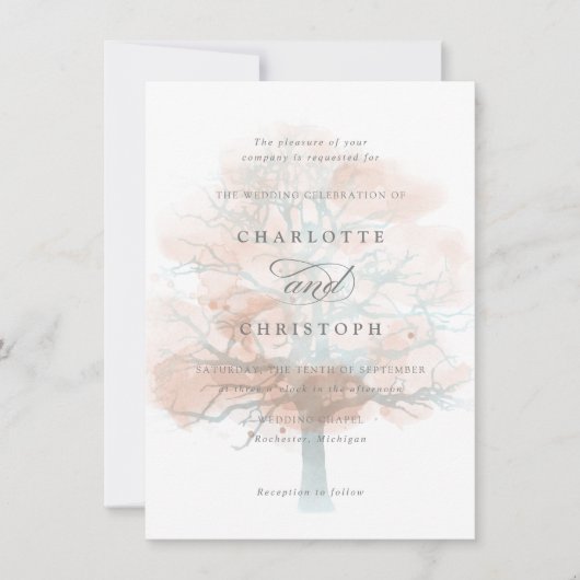 Mistige boom bruiloft uitnodiging (Voorkant)