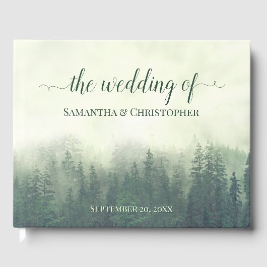 Mistige groene bergen & dennen rustieke bruiloft gastenboek (Voorkant)