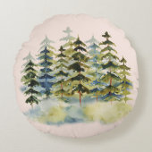  mistige groene dennenboom bos pinery rond kussen (Voorkant)