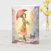 Mistige Ochtend - het Wenskaart van het Meisje en Kaart (Gele Bloem)