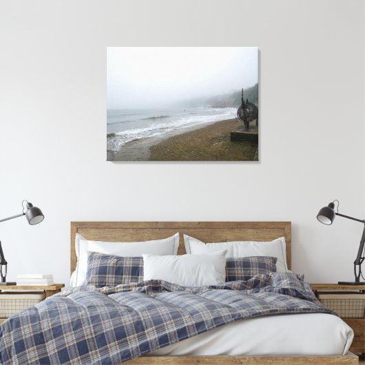Mistige Scarborough Beach Canvas Afdruk (Insitu (Slaapkamer))