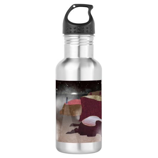 Mistige vuurtoren waterfles  (Voorkant)