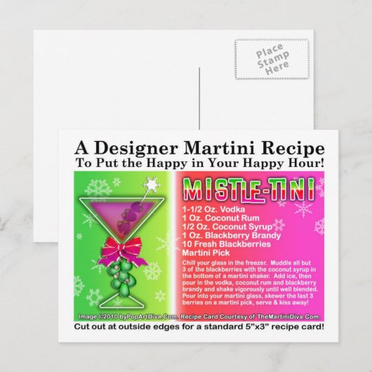 Mistle-Tini Christmas Martini Recept Briefkaart (Voorkant / Achterkant)