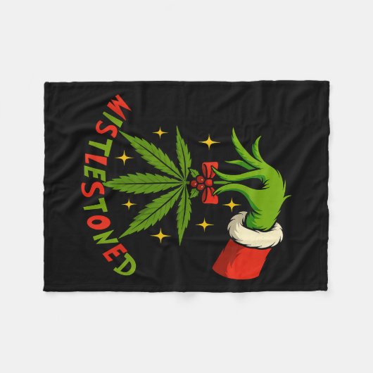 Mistlestoned Weed Leaf Funny Stoner Christmas  Fleece Deken (Voorkant (Horizontaal))