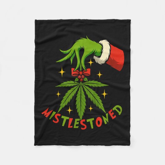 Mistlestoned Weed Leaf Funny Stoner Christmas  Fleece Deken (Voorkant)