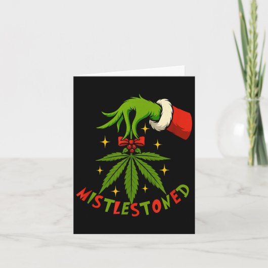 Mistlestoned Weed Leaf Funny Stoner Christmas  Kaart (Voorkant)
