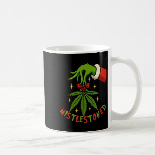 Mistlestoned Weed Leaf Funny Stoner Christmas  Koffiemok (Rechts)
