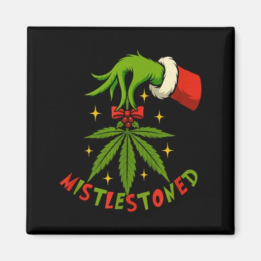 Mistlestoned Weed Leaf Funny Stoner Christmas  Magneet (Voorkant)