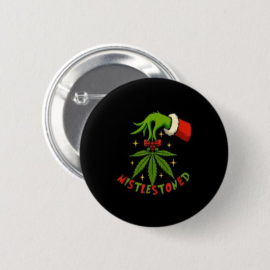 Mistlestoned Weed Leaf Funny Stoner Christmas  Ronde Button 5,7 Cm (Voorkant /achterkant)