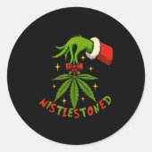 Mistlestoned Weed Leaf Funny Stoner Christmas  Ronde Sticker (Voorkant)