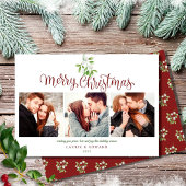 Mistletoe 3-fotoparen met prettig kerstscript feestdagenkaart