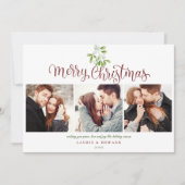 Mistletoe 3-fotoparen met prettig kerstscript feestdagenkaart (Voorkant)