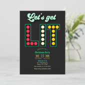 Mistletoe After Dark Get Lit Retro Christmas Party Kaart (Staand voorkant)