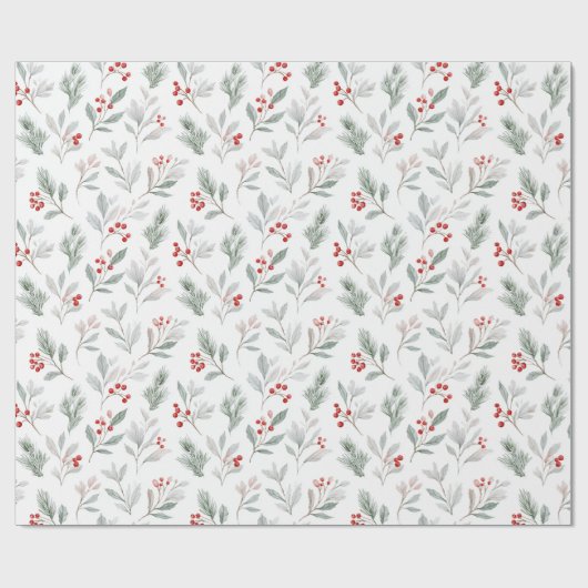 Mistletoe and Holly Berries Pattern Cadeaupapier (Vlak)