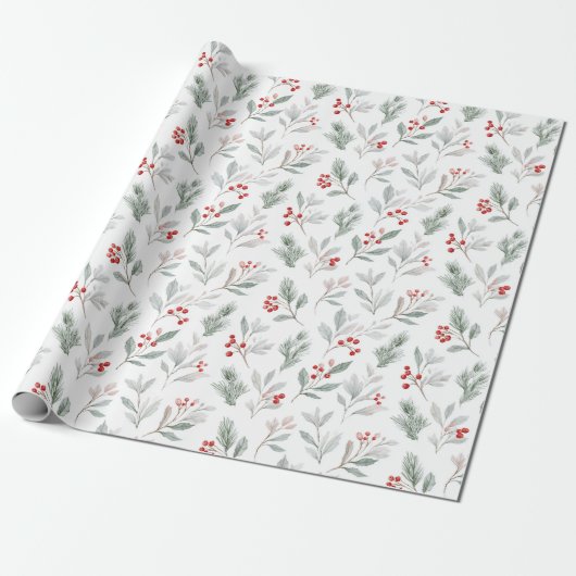 Mistletoe and Holly Berries Pattern Cadeaupapier (Uitgerold)