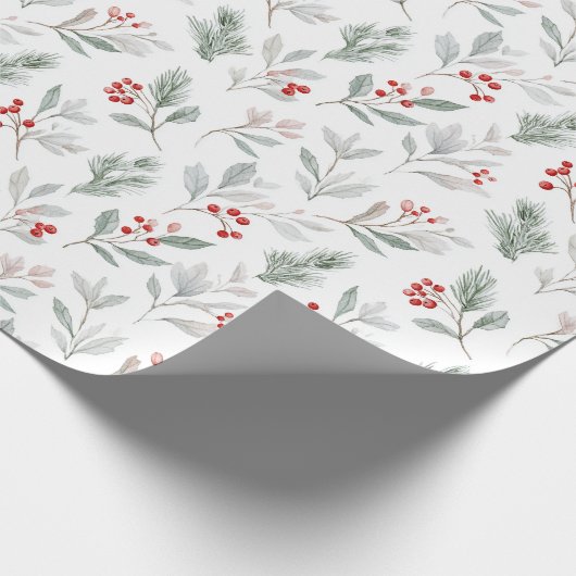 Mistletoe and Holly Berries Pattern Cadeaupapier (Hoek)