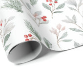 Mistletoe and Holly Berries Pattern Cadeaupapier (Rol Hoek)