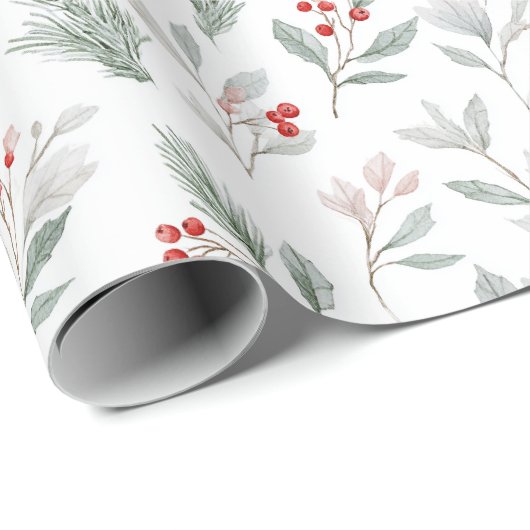 Mistletoe and Holly Berries Pattern Cadeaupapier (Rol Hoek)