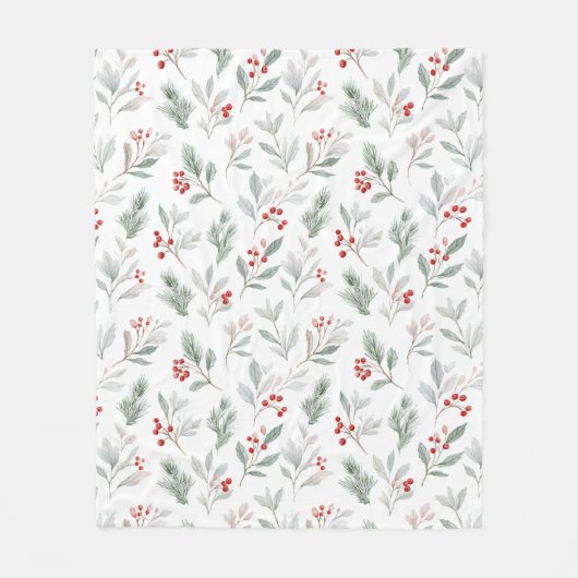 Mistletoe and Holly Berries Pattern Fleece Deken (Voorkant)
