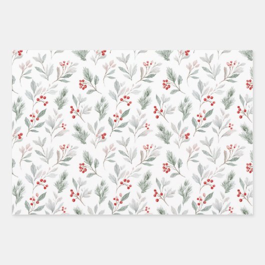 Mistletoe and Holly Berries Pattern Inpakpapier Vel (Voorkant)