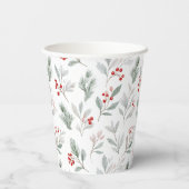 Mistletoe and Holly Berries Pattern Papieren Bekers (Achterkant)