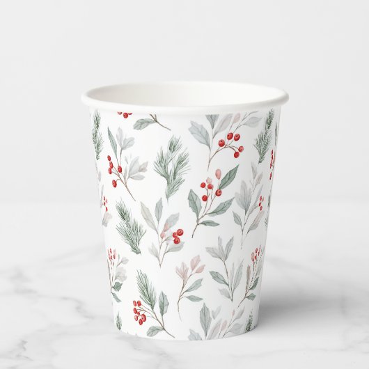 Mistletoe and Holly Berries Pattern Papieren Bekers (Achterkant)