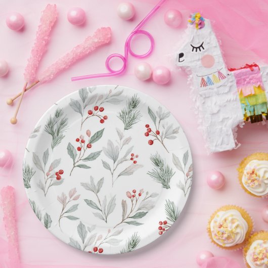 Mistletoe and Holly Berries Pattern Papieren Bordje (Feest)