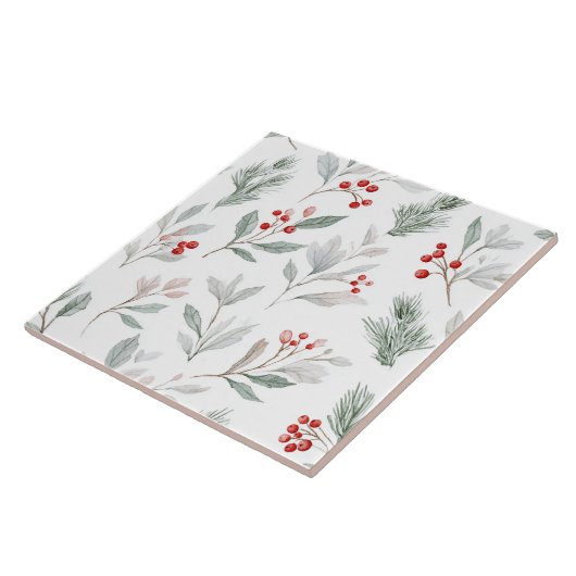 Mistletoe and Holly Berries Pattern Tegeltje (Zijkant)