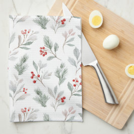 Mistletoe and Holly Berries Pattern Theedoek