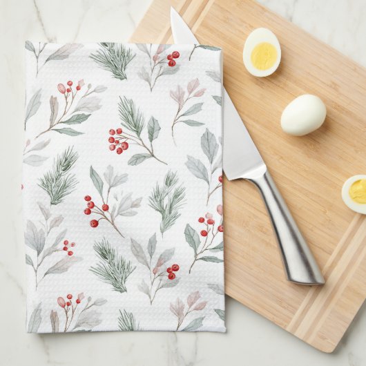 Mistletoe and Holly Berries Pattern Theedoek (Quarter Fold)