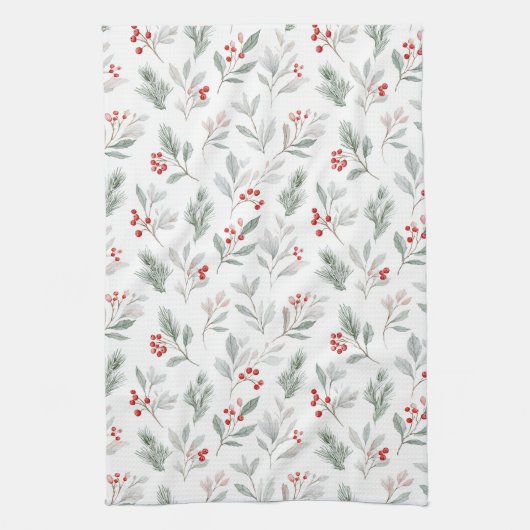 Mistletoe and Holly Berries Pattern Theedoek (Verticaal)