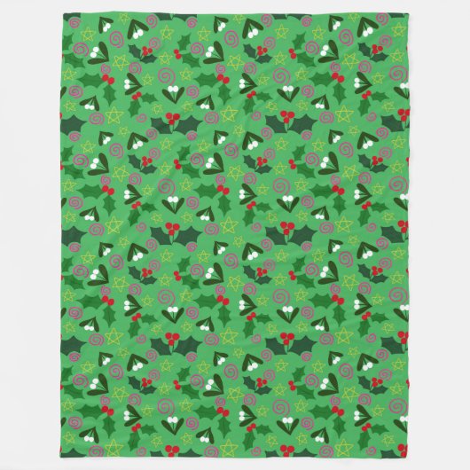Mistletoe and Holly Winter Holiday Fleece Deken (Voorkant)