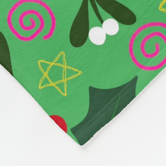 Mistletoe and Holly Winter Holiday Fleece Deken (Hoek)
