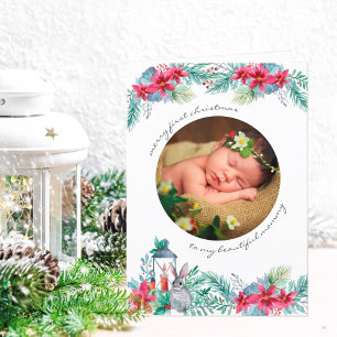 Mistletoe Baby Foto van Merry First Kerstmis Holly Feestdagen Kaart