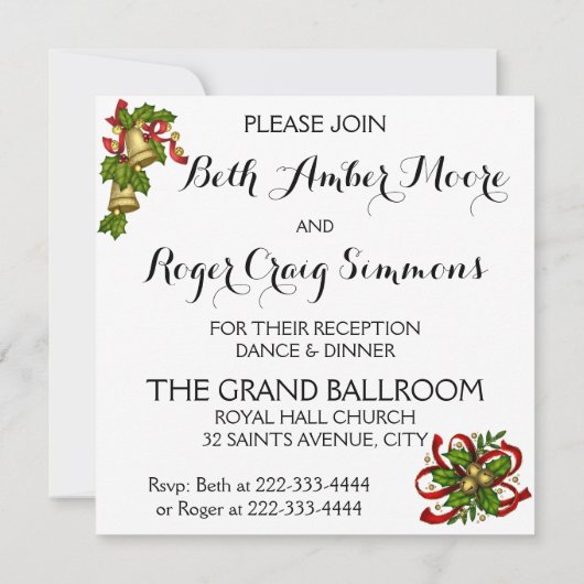 Mistletoe Bells Kerstmis bruiloft uitnodiging (Achterkant)