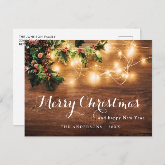 Mistletoe Berry Branch Rustic Kerstfeestdag Briefkaart (Voorkant / Achterkant)