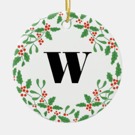 Mistletoe Berry Wreath Monogram Ornament