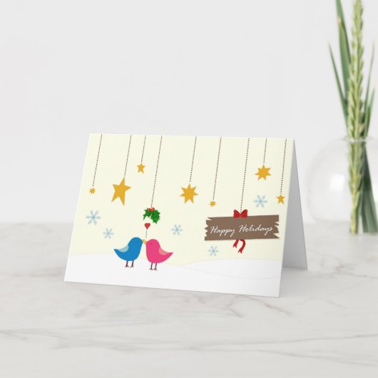 Mistletoe Birdies Christmas Kaart (Voorkant)