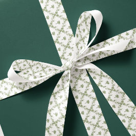 Mistletoe Bloemenpatroon Feestelijke Kerstvakantie Satijnen Lint