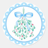 Mistletoe Blue Bow Baby shower Stickers (Voorkant)
