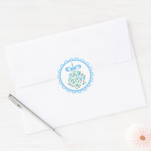 Mistletoe Blue Bow Baby shower Stickers (Envelop)