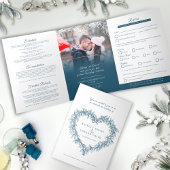 Mistletoe blue white bruiloft, optie RSVP Drieluik Uitnodiging