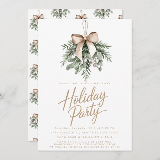 Mistletoe Boho Bow uitnodigt kerstfeest Kaart (Voorkant / Achterkant)