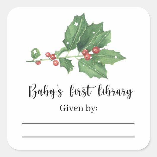 Mistletoe branch - Baby shower boekenplaat Vierkante Sticker (Voorkant)