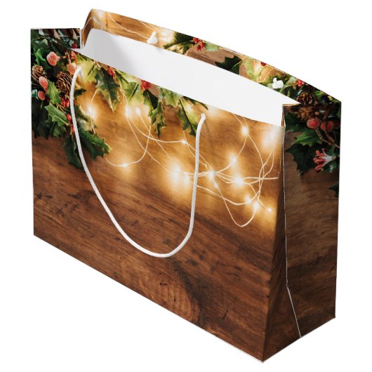 Mistletoe Branch Rustic Kerstfeestdag Groot Cadeauzakje (Achterkant Gekanteld)